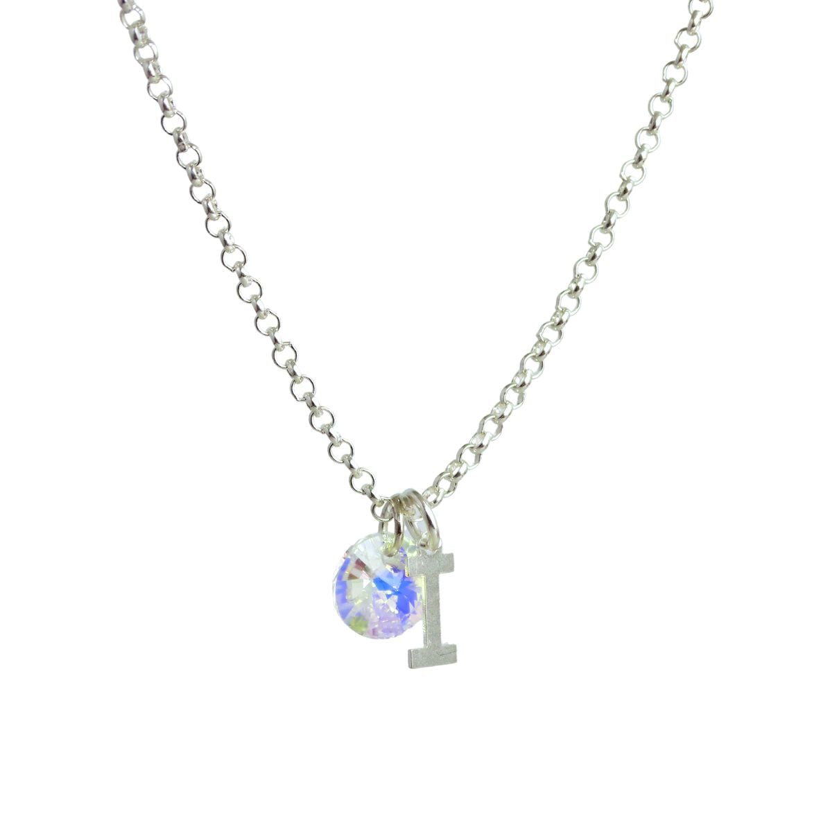 CADENA PLATA MUJER CON INICIAL Y CRISTAL - I - 1