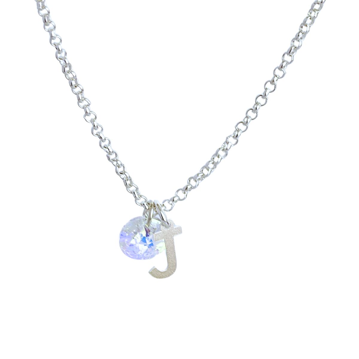 CADENA PLATA MUJER CON INICIAL Y CRISTAL - J - 1