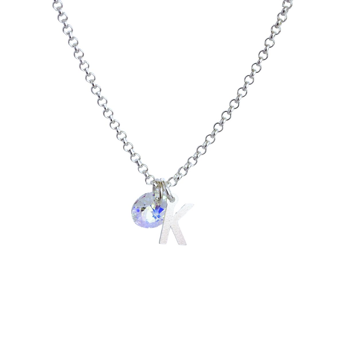 CADENA PLATA MUJER CON INICIAL Y CRISTAL - K - 1