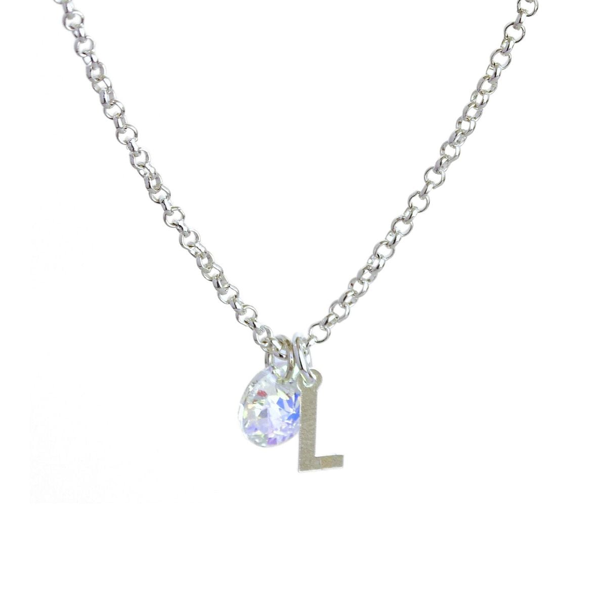 CADENA PLATA MUJER CON INICIAL Y CRISTAL - L - 1