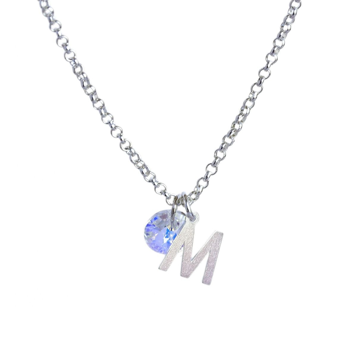 CADENA PLATA MUJER CON INICIAL Y CRISTAL - M - 1