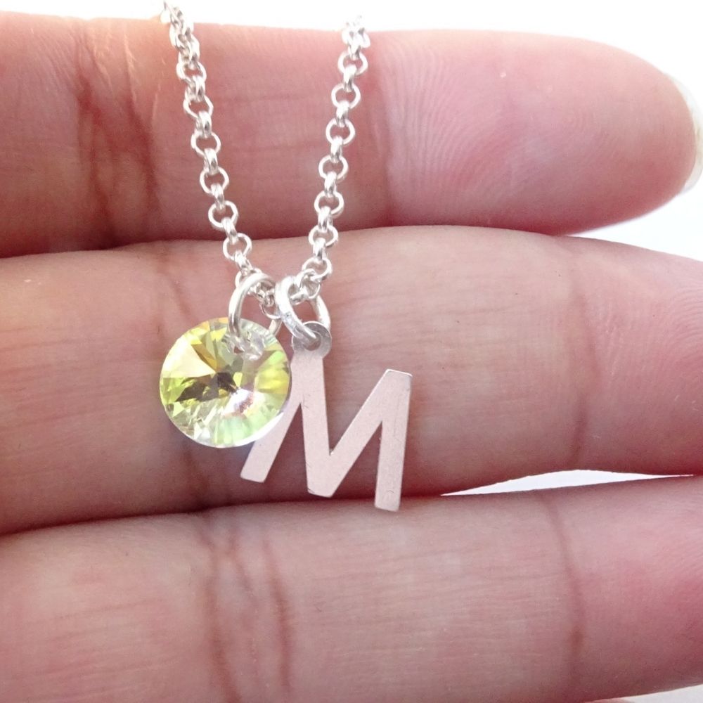 CADENA PLATA MUJER CON INICIAL Y CRISTAL - M - 2