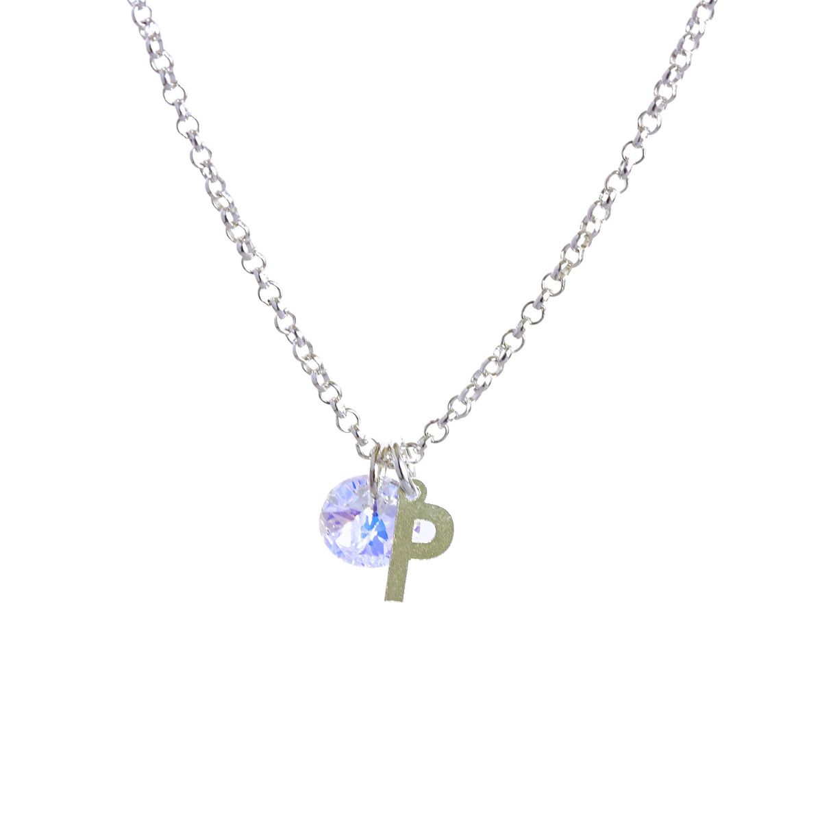 CADENA PLATA MUJER CON INICIAL Y CRISTAL - P - 1
