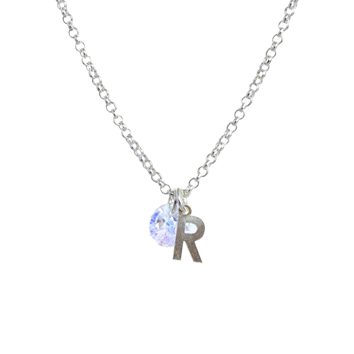 CADENA PLATA MUJER CON INICIAL Y CRISTAL - R - 1