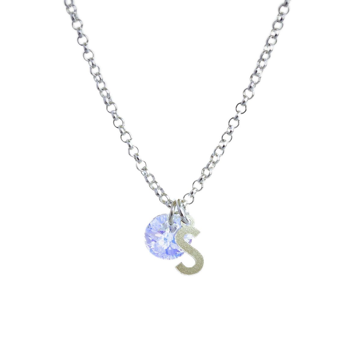 CADENA PLATA MUJER CON INICIAL Y CRISTAL - S - 1