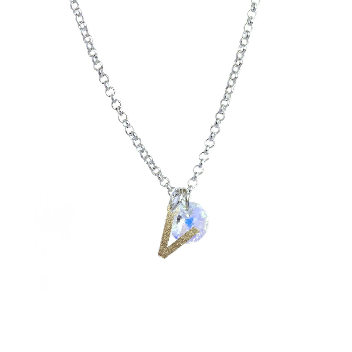 CADENA PLATA MUJER CON INICIAL Y CRISTAL - V - 1