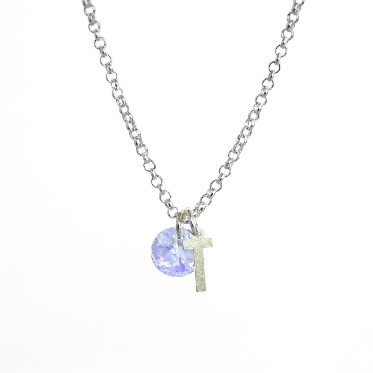 CADENA PLATA MUJER CON INICIAL Y CRISTAL - T - 1