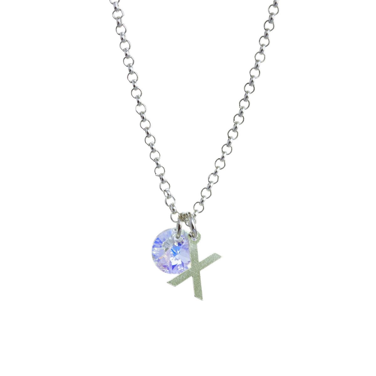 CADENA PLATA MUJER CON INICIAL Y CRISTAL - X - 1