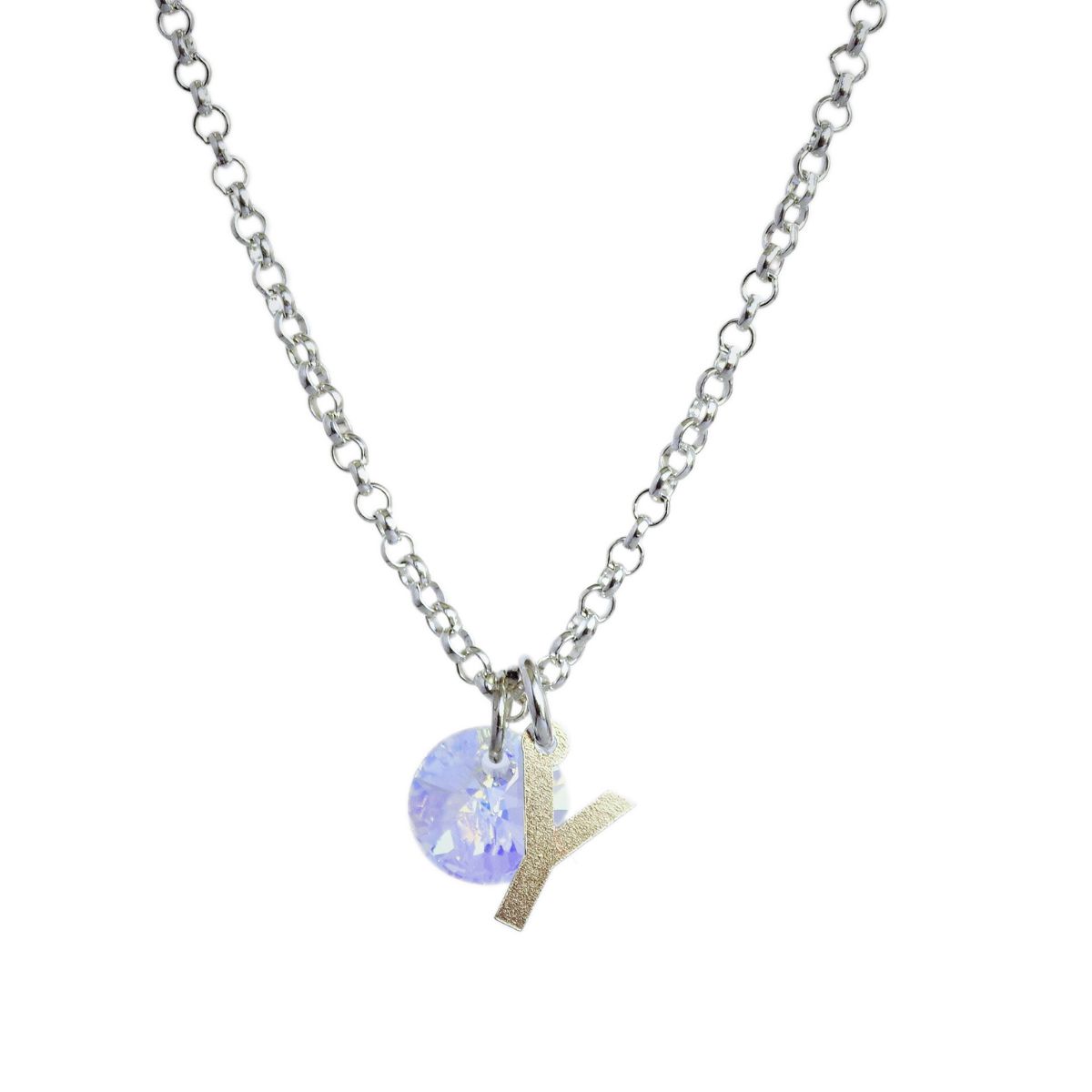 CADENA PLATA MUJER CON INICIAL Y CRISTAL - Y - 1