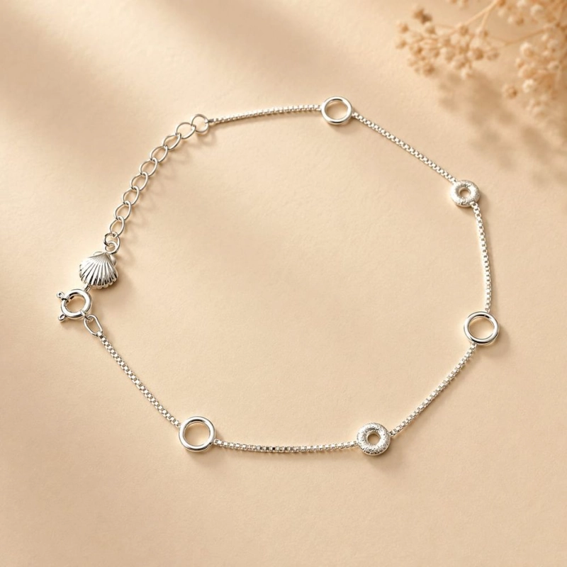 TOBILLERA DE PLATA CIRCULOS SATINADOS - 1