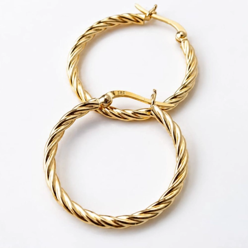AROS DE PLATA ARGOLLAS TRENZADA LISA DORADA 3 CM - 1