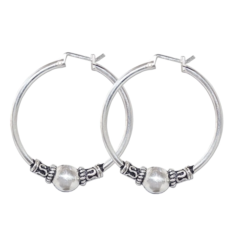 AROS DE PLATA ARGOLLAS BALI 3.5 CM - 1