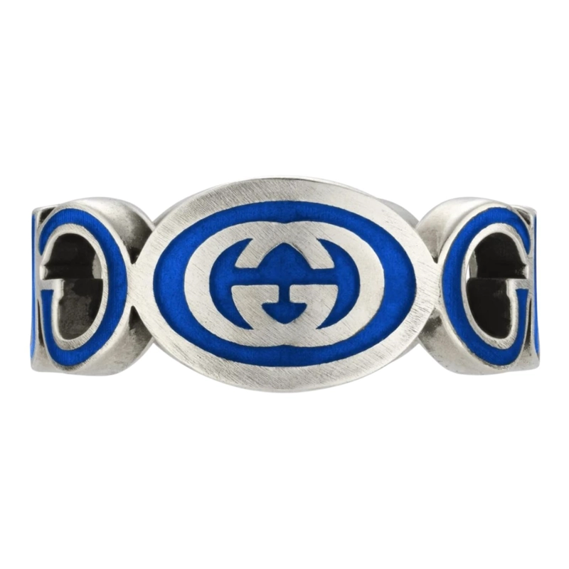 ANILLO GUCCI UNISEX PLATA INTERLOCKING G AZUL TALLA 22 - 4