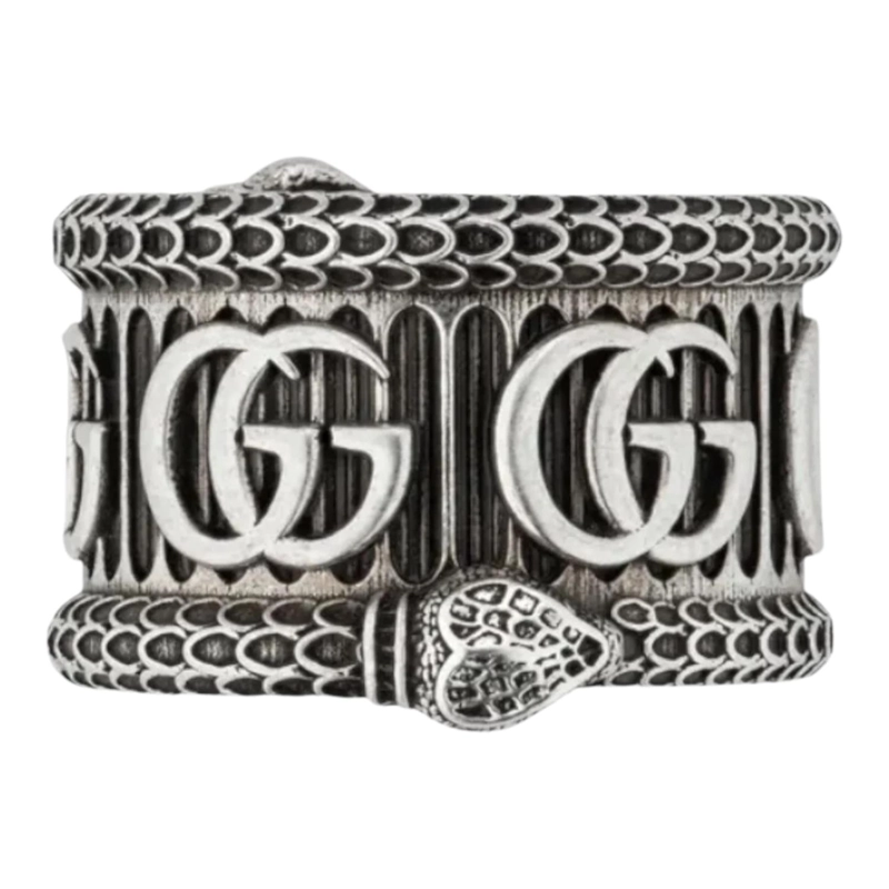ANILLO GUCCI UNISEX PLATA GG DOBLE SERPIENTE TALLA 21 - 1