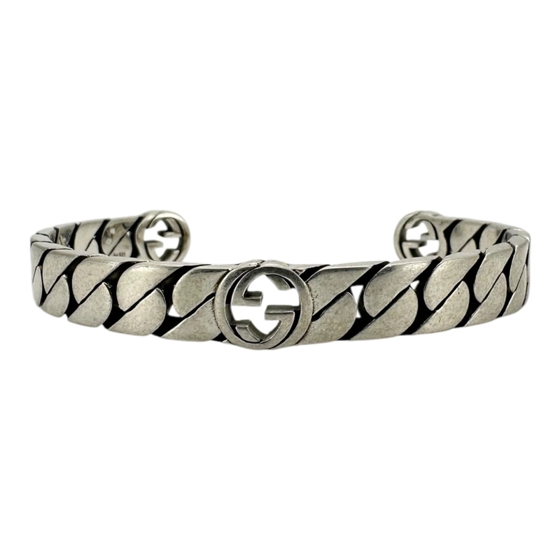 PULSERA BRAZALETE GUCCI UNISEX INTERLOCKING PLATA TALLA 18 - 3