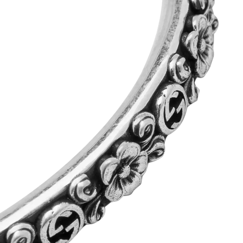 PULSERA BRAZALETE GUCCI UNISEX FLORAL PLATA TALLA 17 - 3