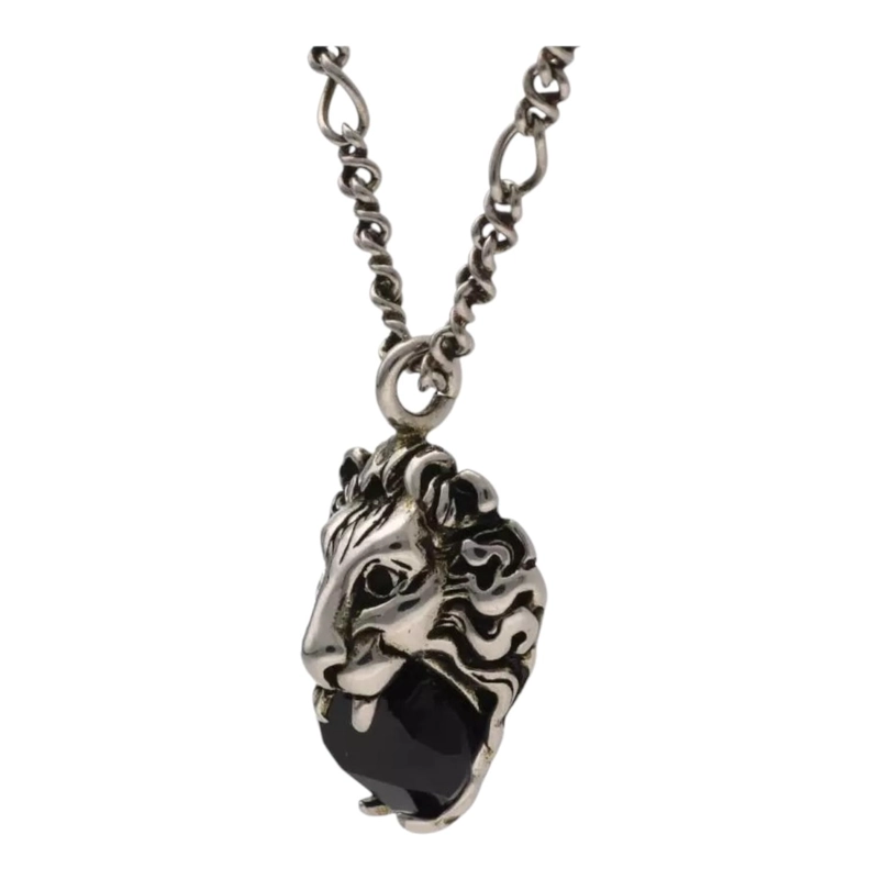 COLLAR GUCCI UNISEX LEON PLATEADO CRISTAL - 1