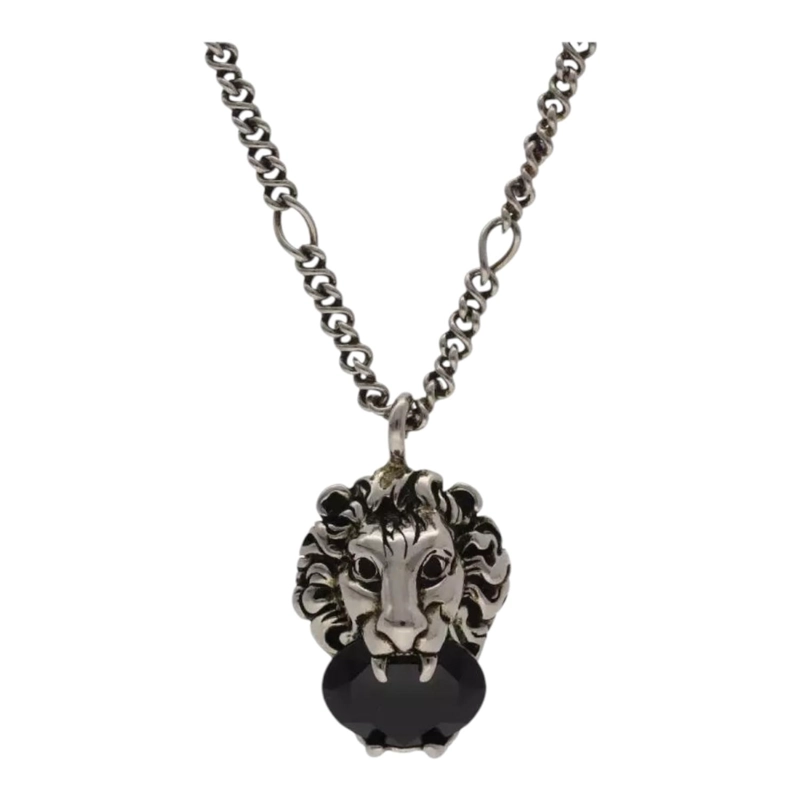 COLLAR GUCCI UNISEX LEON PLATEADO CRISTAL - 3