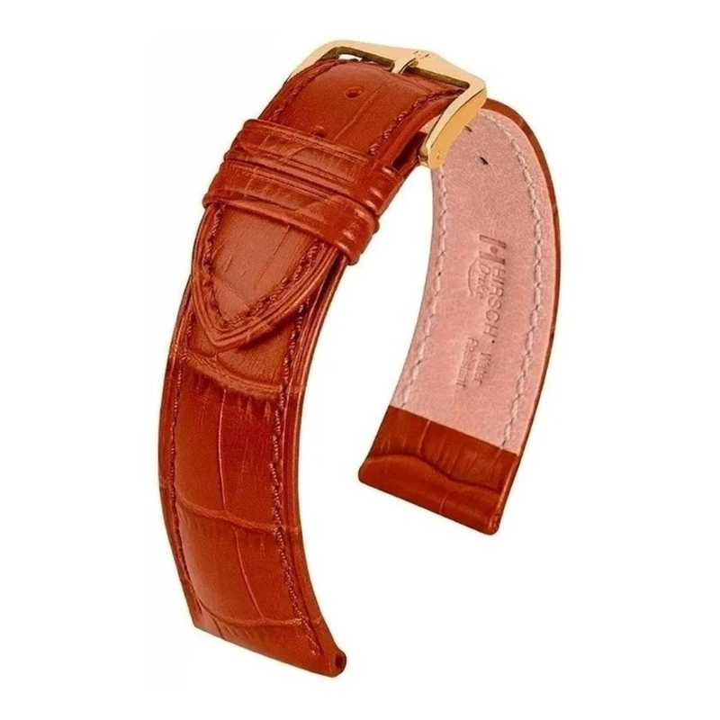 CORREA RELOJ HIRSCH DUKE L MARRON CLARO HEBILLA DORADA 14MM - 1