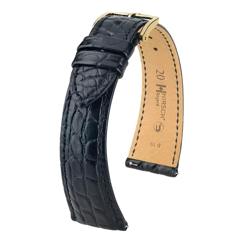 CORREA RELOJ HIRSCH REGENT M HEBILLA DORADA 16MM NEGRA - 1