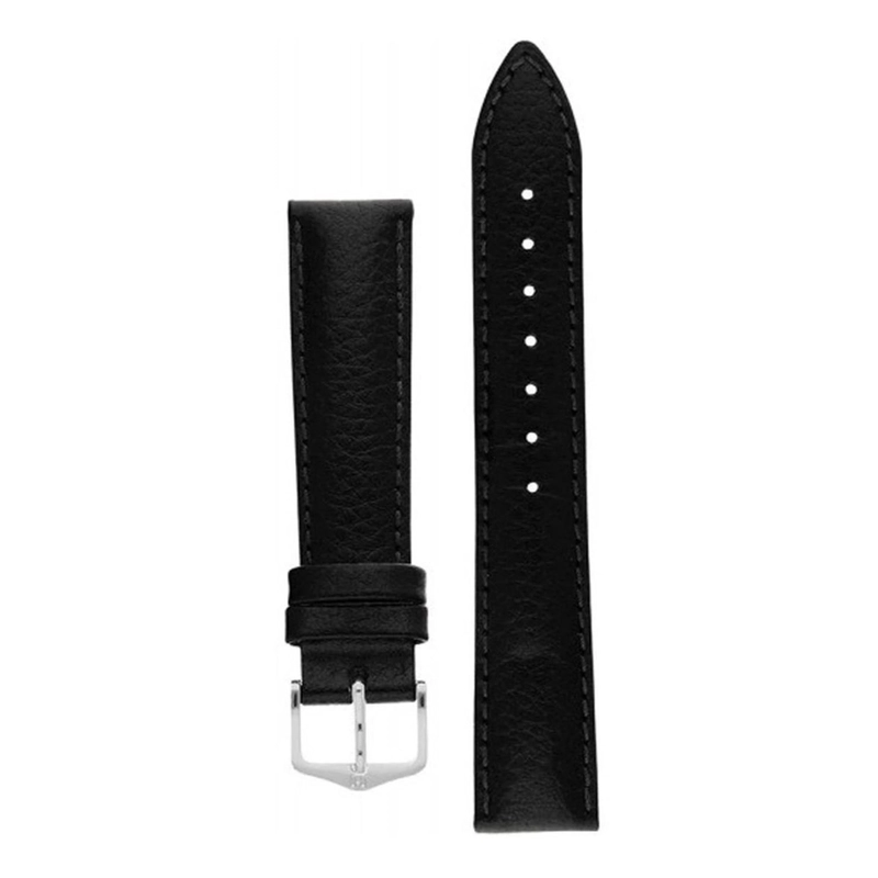 CORREA RELOJ HIRSCH WINDSOR NEGRA HEBILLA PLATEADA 16MM 18MM - 1
