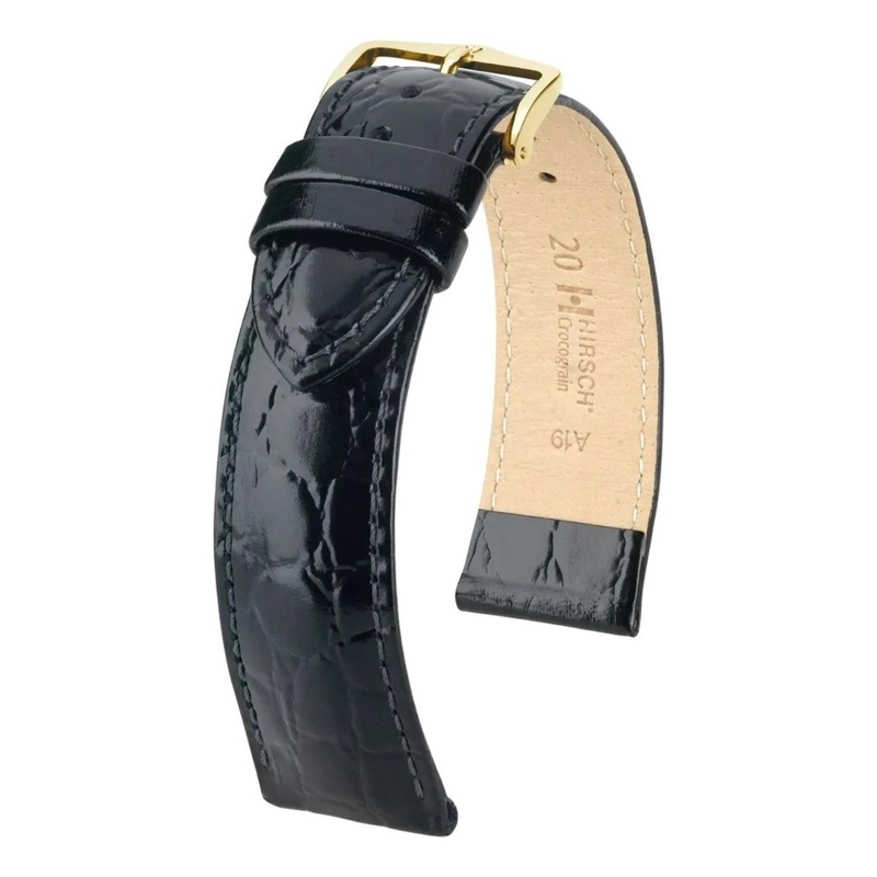 CORREA RELOJ HIRSCH CROCOGRAIN M HEBILLA DORADA 12MM NEGRA - 1
