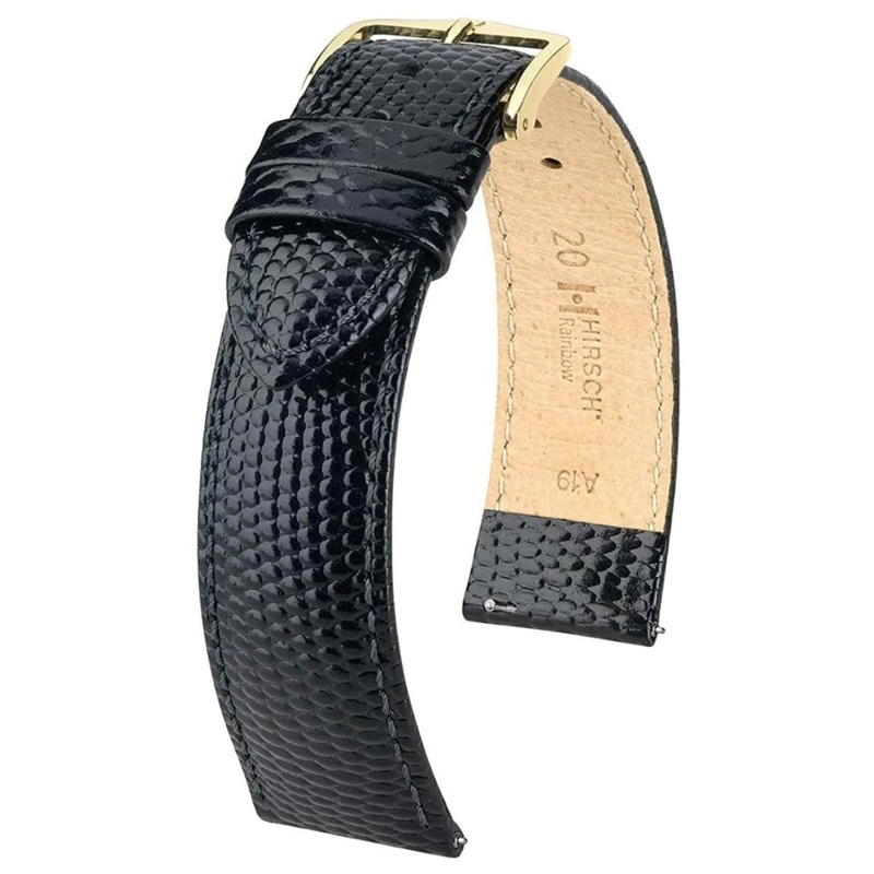 CORREA RELOJ HIRSCH RAINBOW M HEBILLA DORADA 10MM NEGRA - 1