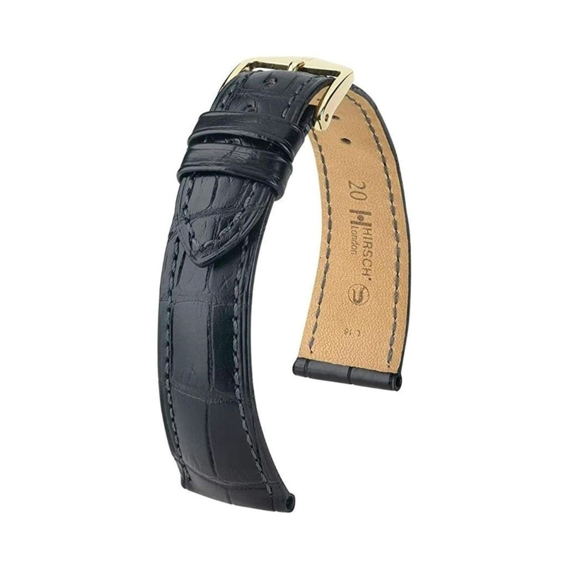 CORREA RELOJ HIRSCH LONDON M HEBILLA DORADA NEGRA - 1