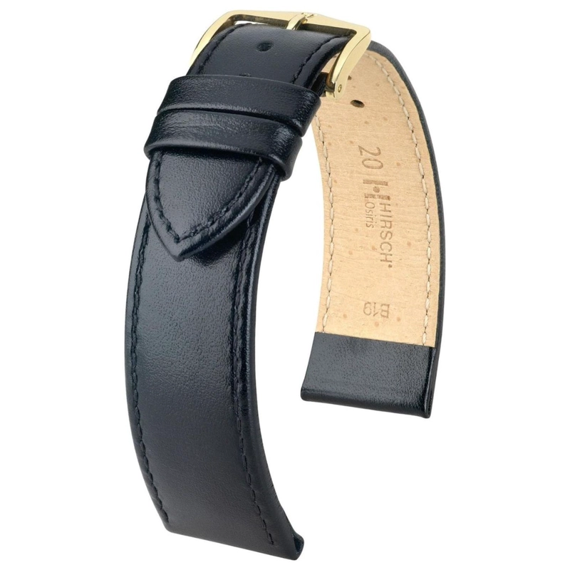 CORREA RELOJ HIRSCH OSIRIS M HEBILLA DORADA 14MM NEGRA - 1