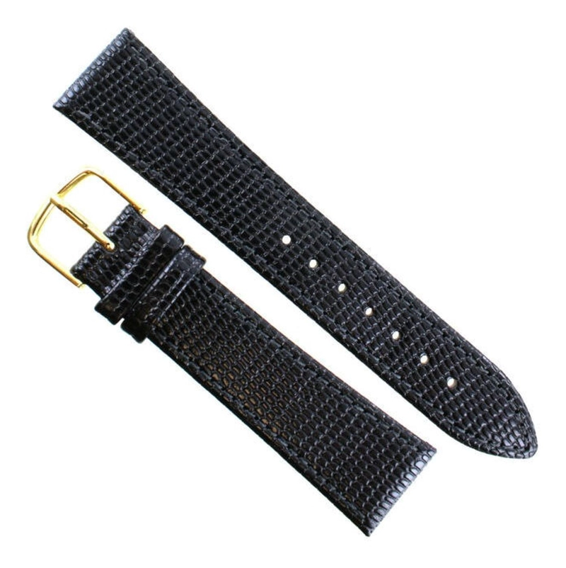 CORREA RELOJ HIRSCH LIZARDLOOK M HEBILLA DORADA 14MM NEGRA TAMAÑO 16 - 1