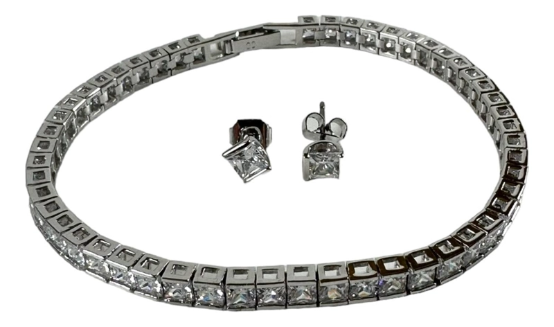 SET BRAZALETE Y AROS CRISLU TENIS CIRCONES ENVIO RAPIDO - 1