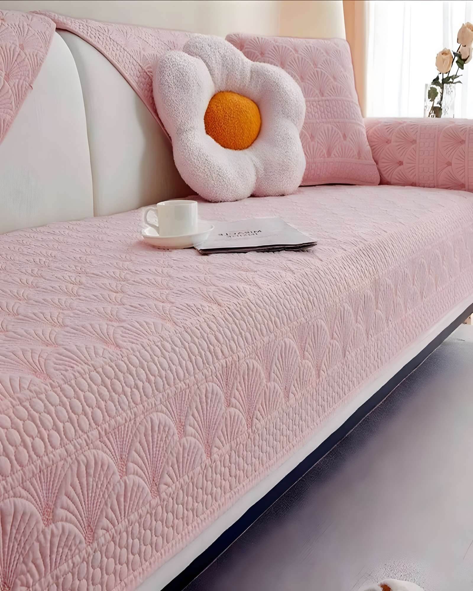 FUNDAS MAT PARA SOFA CON DISEÑO SIN COJINES ROSA - 4