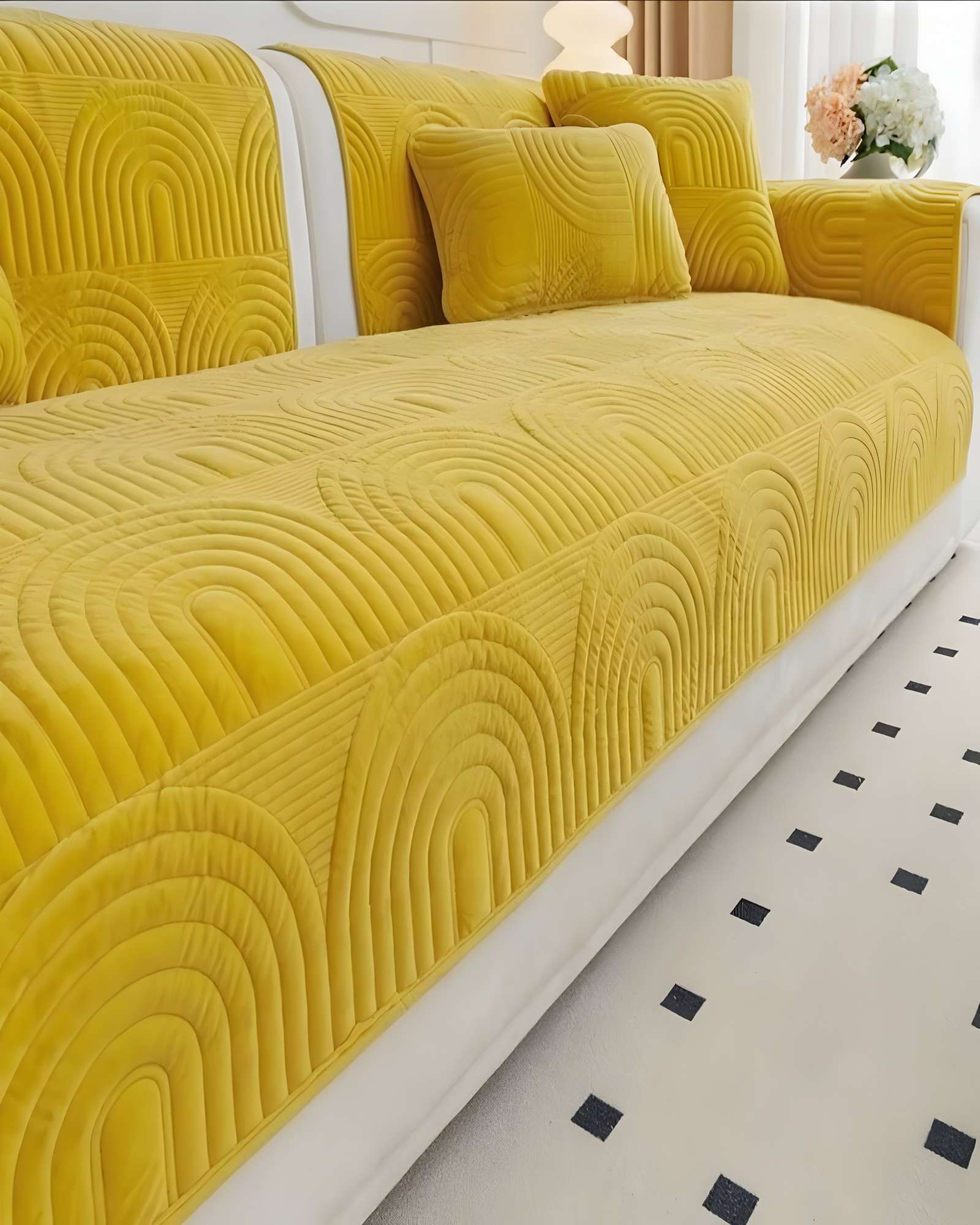 FUNDAS MAT PARA SOFA CON DISEÑO SIN COJINES AMARILLO - 4