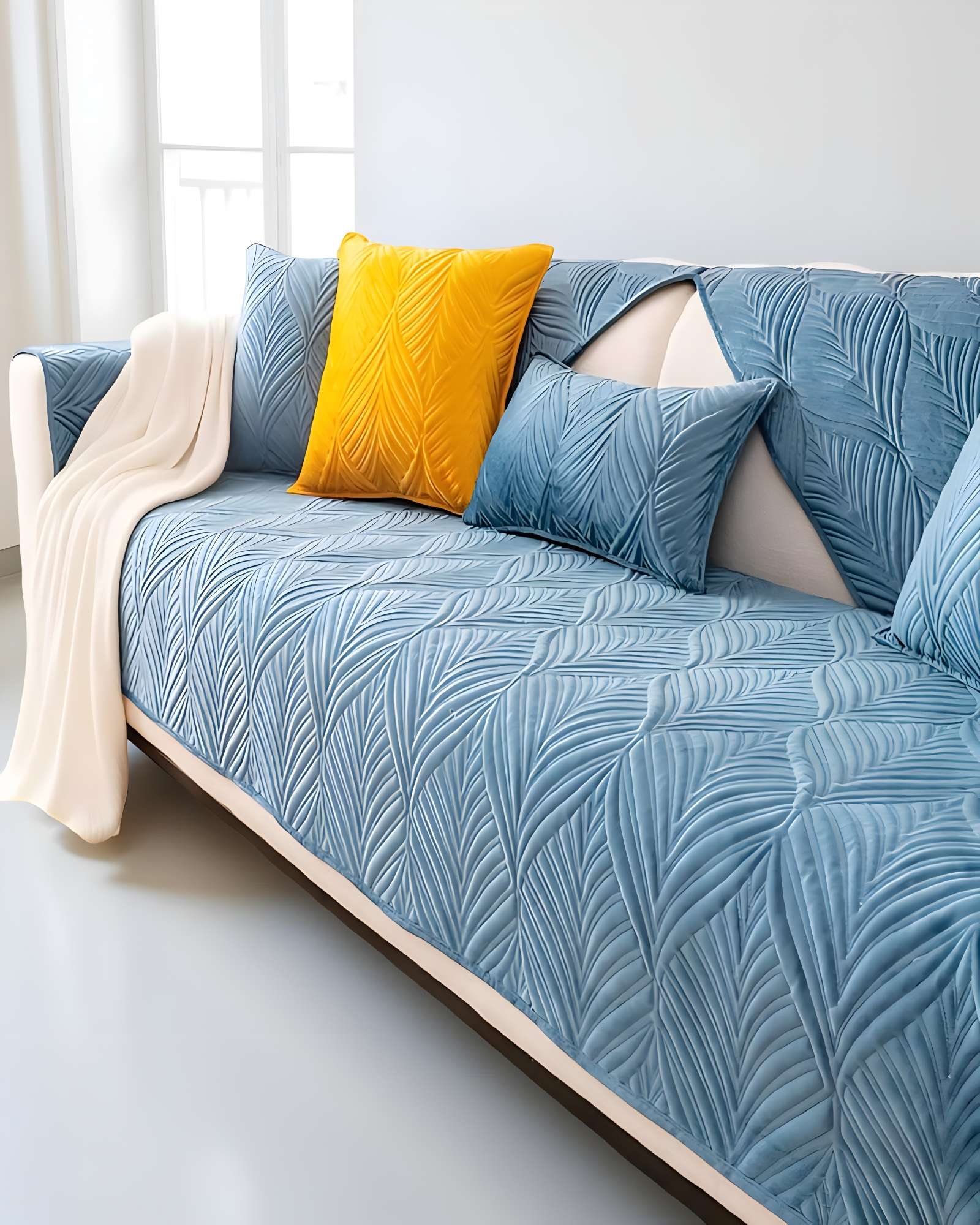 FUNDAS MAT PARA SOFA CON DISEÑO SIN COJINES CELESTE - 3