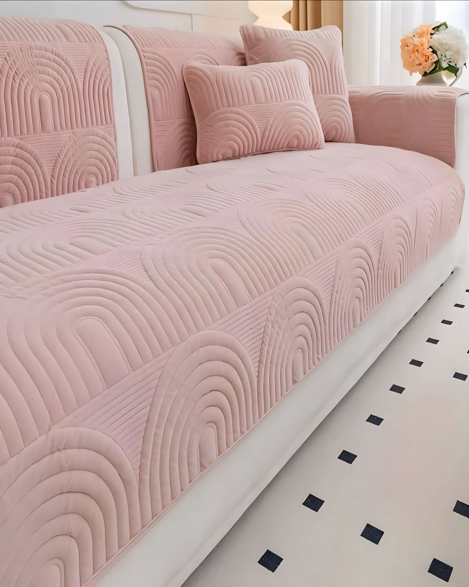 FUNDAS MAT PARA SOFA CON DISEÑO SIN COJINES ROSA - 4