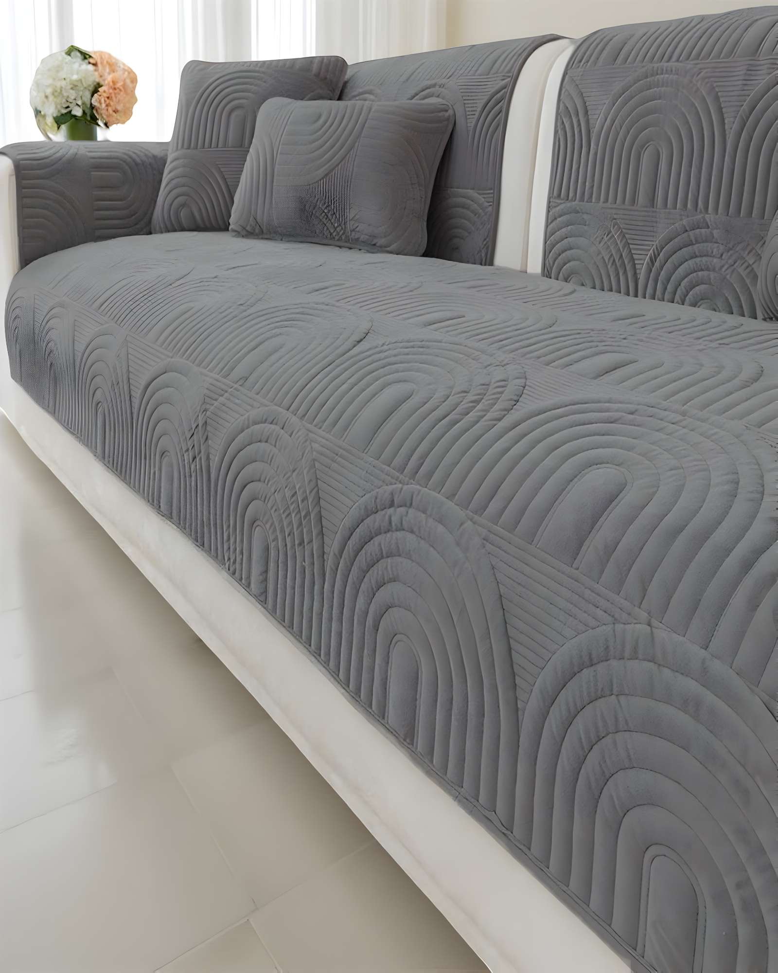 FUNDAS MAT PARA SOFA CON DISEÑO SIN COJINES GRIS - 3