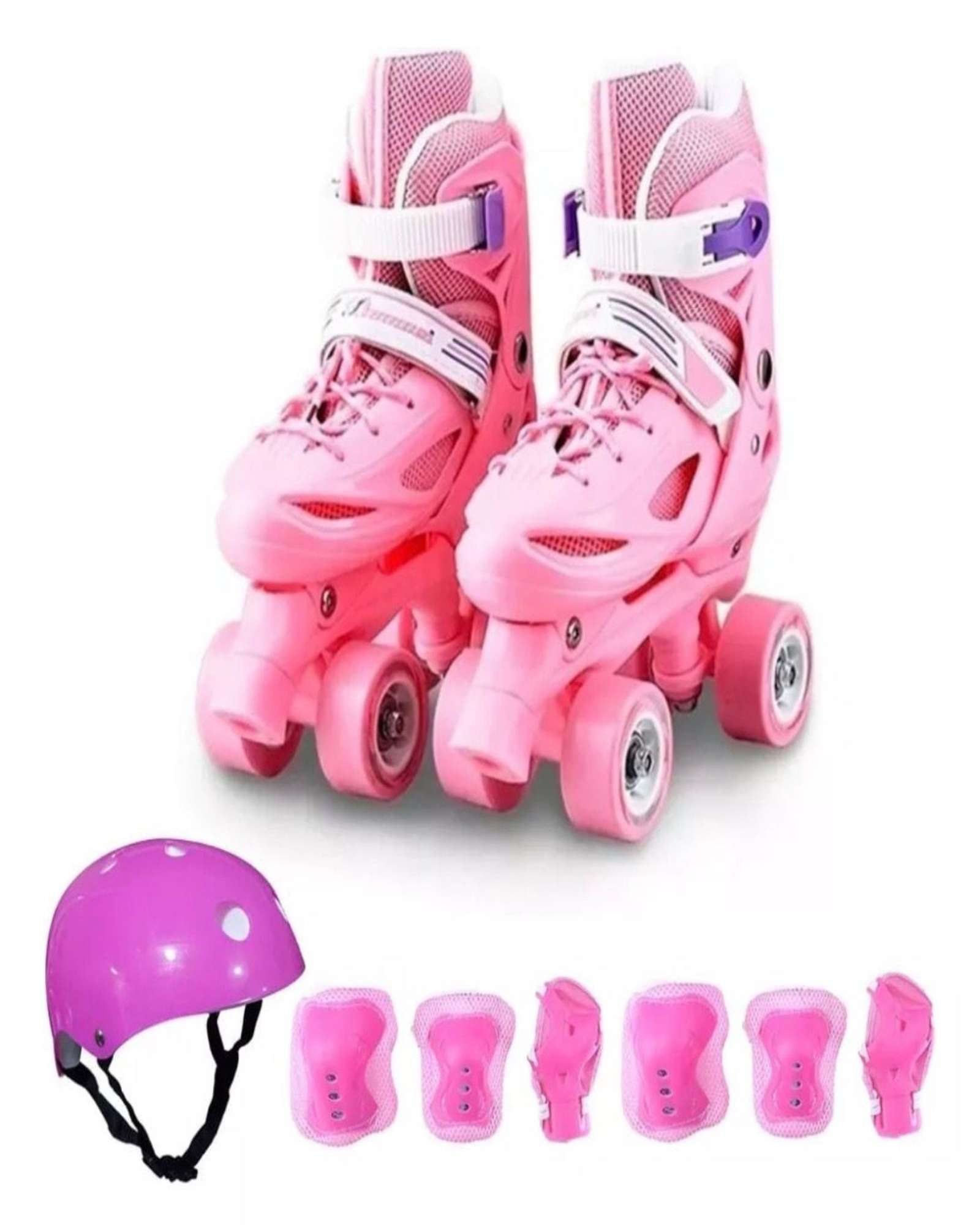 PATINES AJUSTABLES MAS KIT CON CASCO 4 RUEDAS NIÑA ROSA TALLA M 35-38 - 1