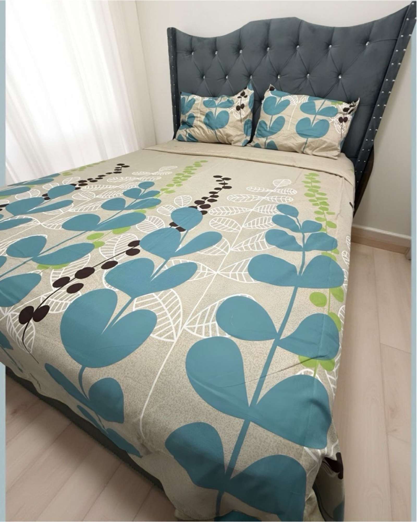 SABANA DE GE NERO 2 PLAZAS BEIGE CON HOJAS - 4