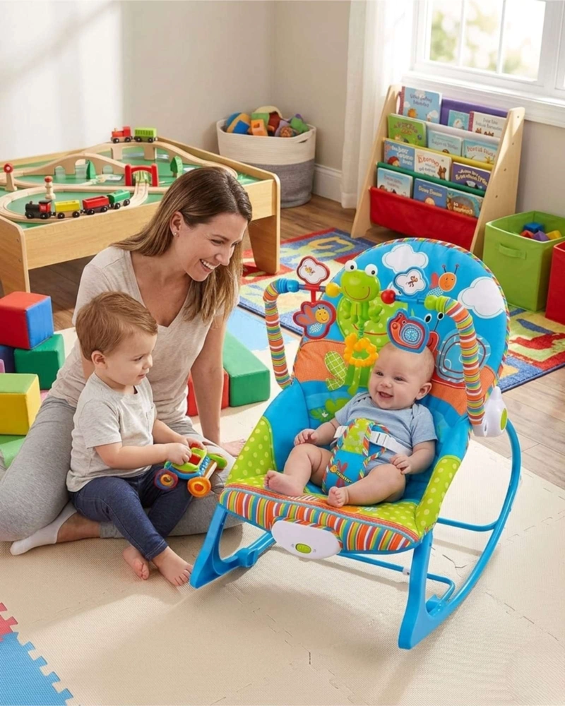 SILLA NIDO MECEDORA DE BEBE CON SISTEMA DE VIBRACION AZUL - 1