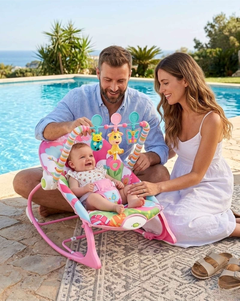 SILLA NIDO MECEDORA DE BEBE CON SISTEMA DE VIBRACION ROSA - 1