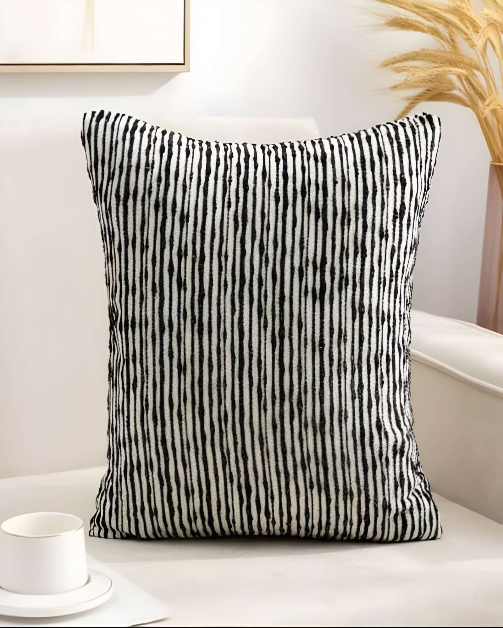 PACK DE 4 FUNDAS DE COJIN CHENILLE LINEA NEGRO - 3