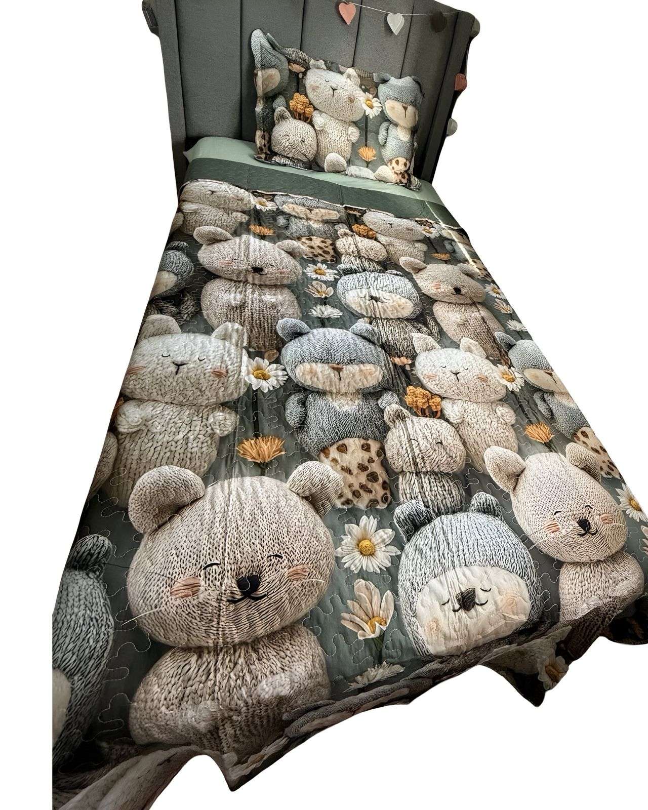 CUBRECAMA QUILT PRIMAVERA VERANO INFANTIL OSO VERDE - 1