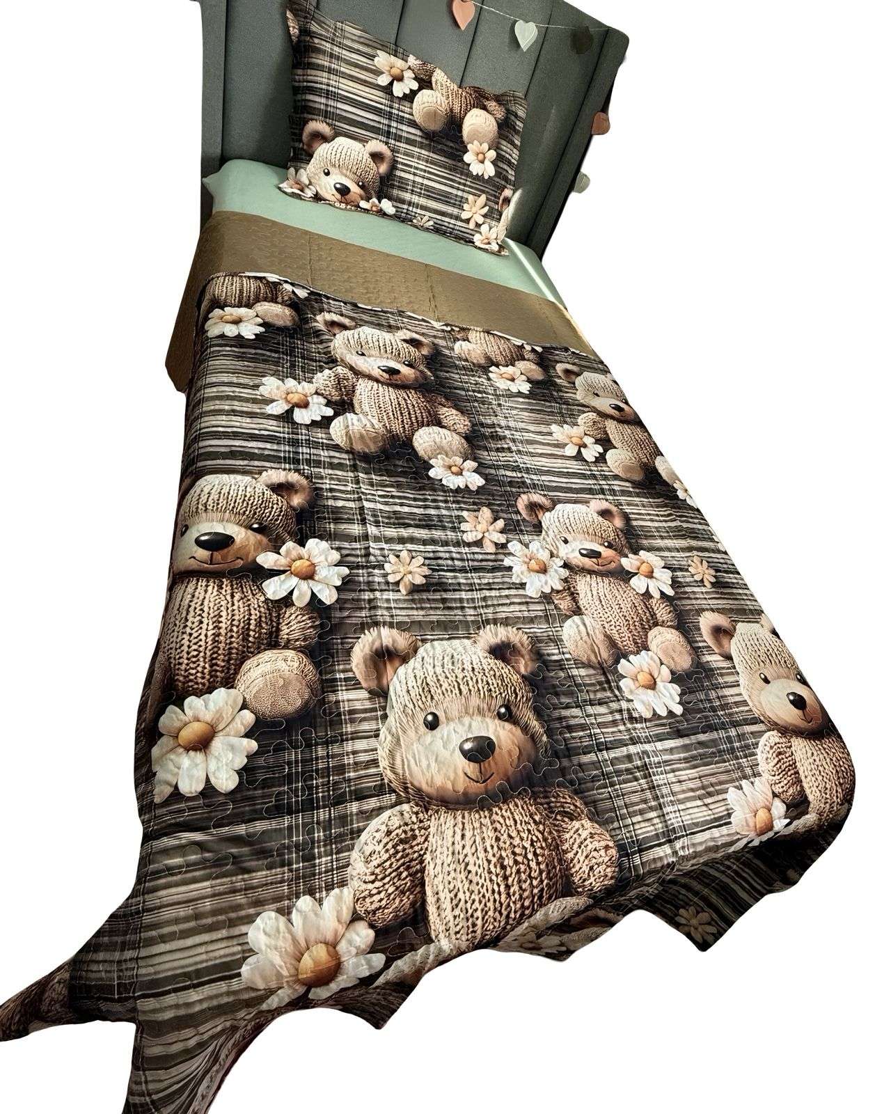 CUBRECAMA QUILT PRIMAVERA VERANO INFANTIL OSO CAFE - 1