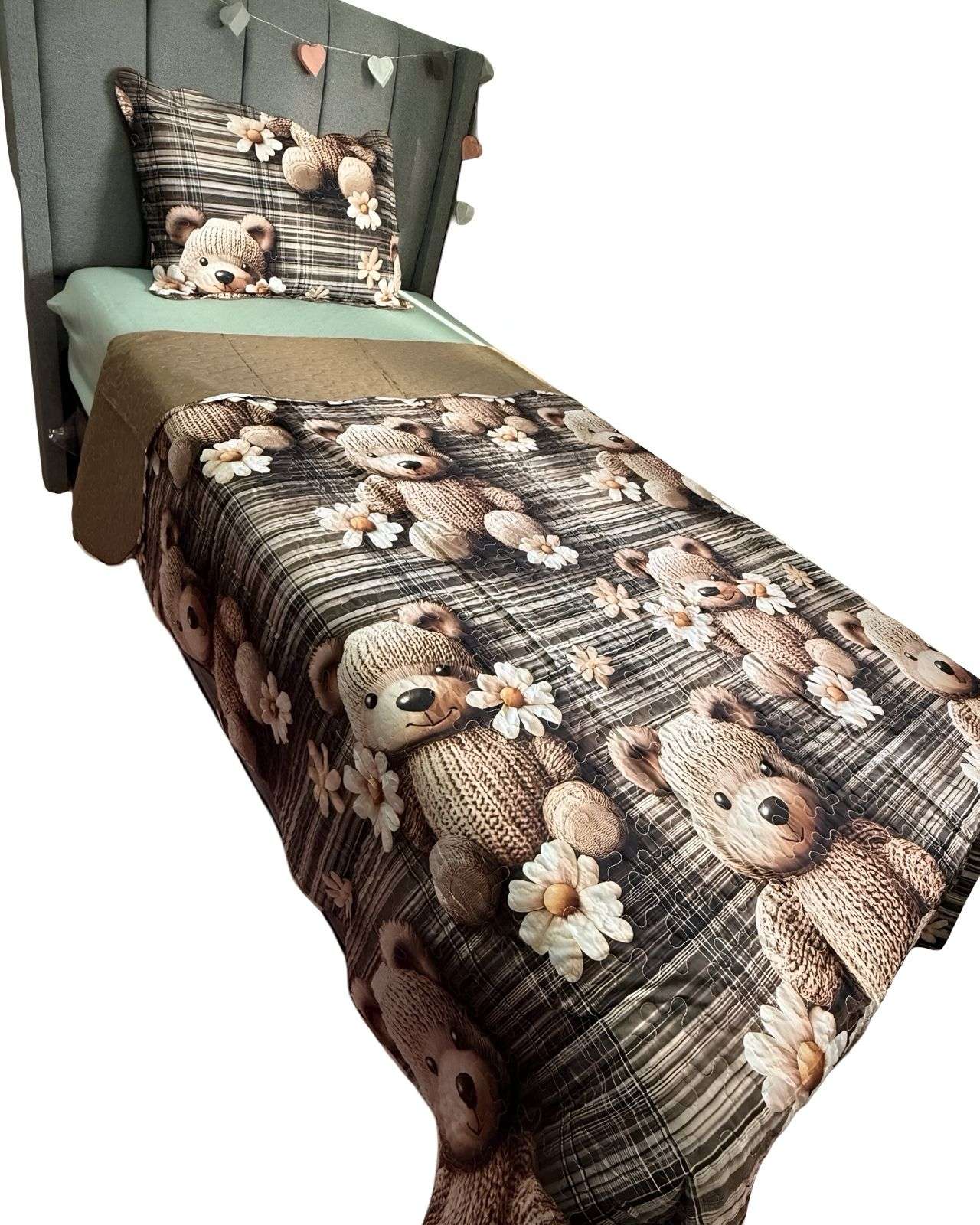 CUBRECAMA QUILT PRIMAVERA VERANO INFANTIL OSO CAFE - 2