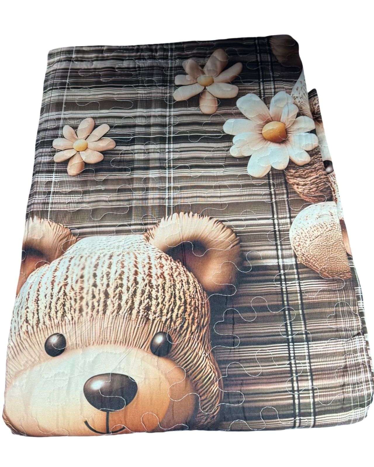 CUBRECAMA QUILT PRIMAVERA VERANO INFANTIL OSO CAFE - 3