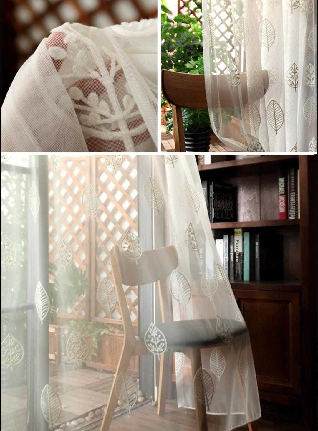 VISILLOS BORDADOS HOJAS BLANCAS 140X230 CM 2 PAÑOS - 4