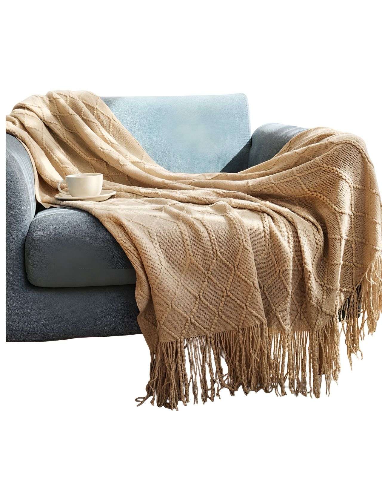 MANTAS PARA SOFAS CAMAS U OFICINAS CON FLECOS 127X152 CM BEIGE - 1
