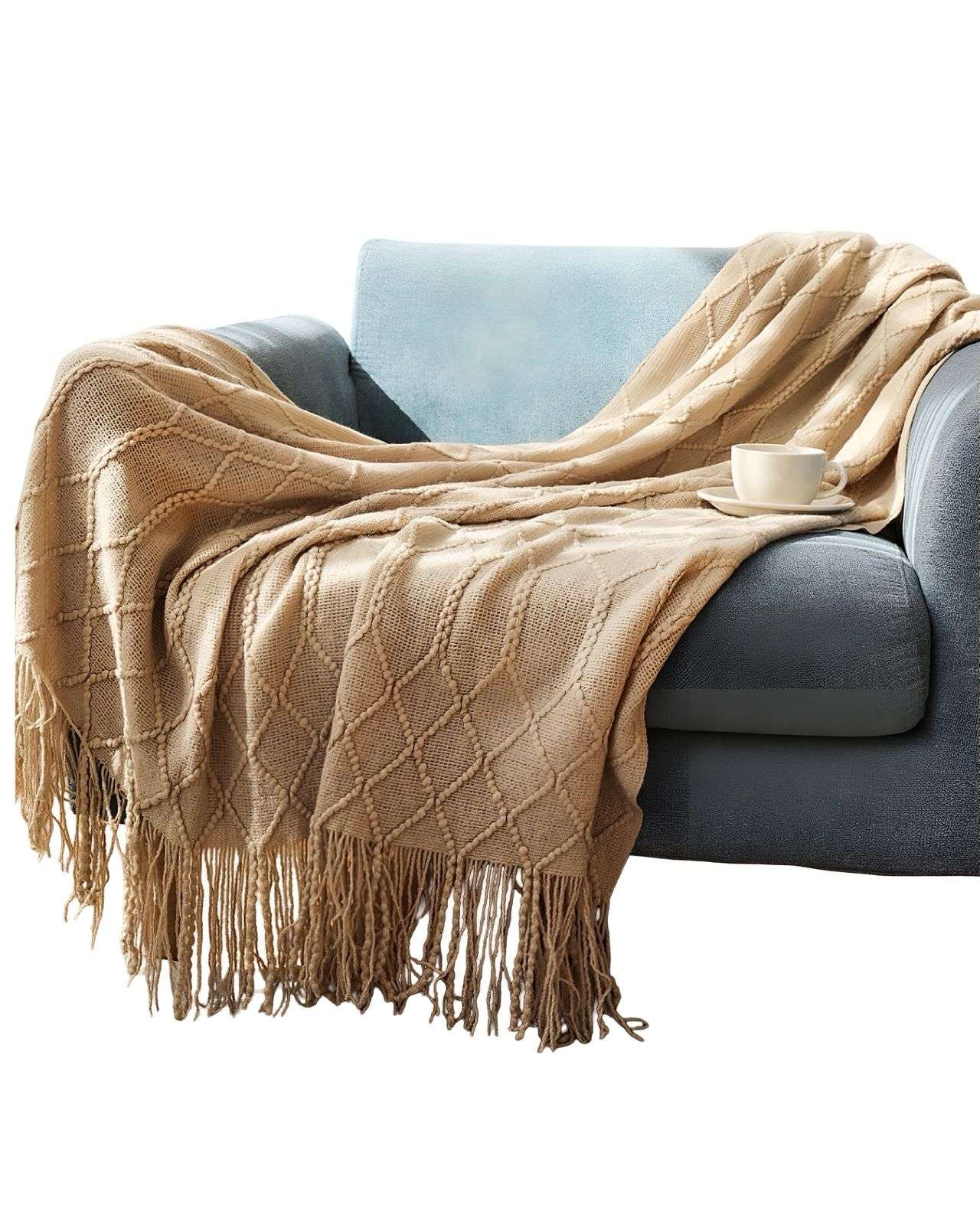 MANTAS PARA SOFAS CAMAS U OFICINAS CON FLECOS 127X152 CM BEIGE - 2