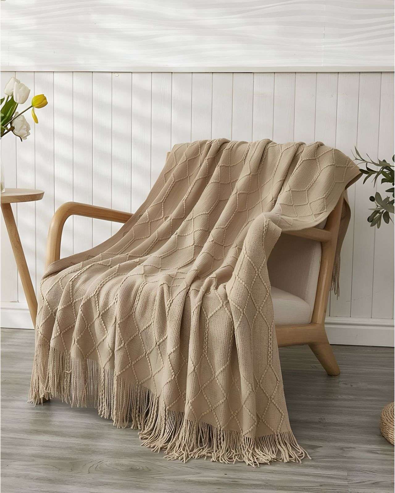 MANTAS PARA SOFAS CAMAS U OFICINAS CON FLECOS 127X152 CM BEIGE - 3