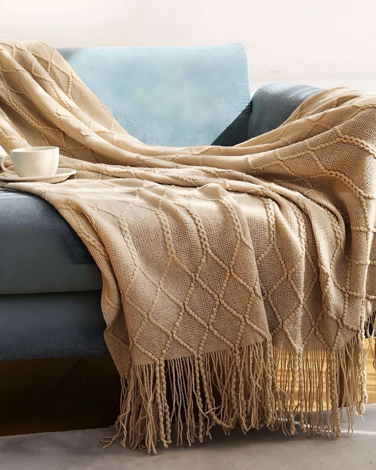 MANTAS PARA SOFAS CAMAS U OFICINAS CON FLECOS 127X152 CM BEIGE - 4
